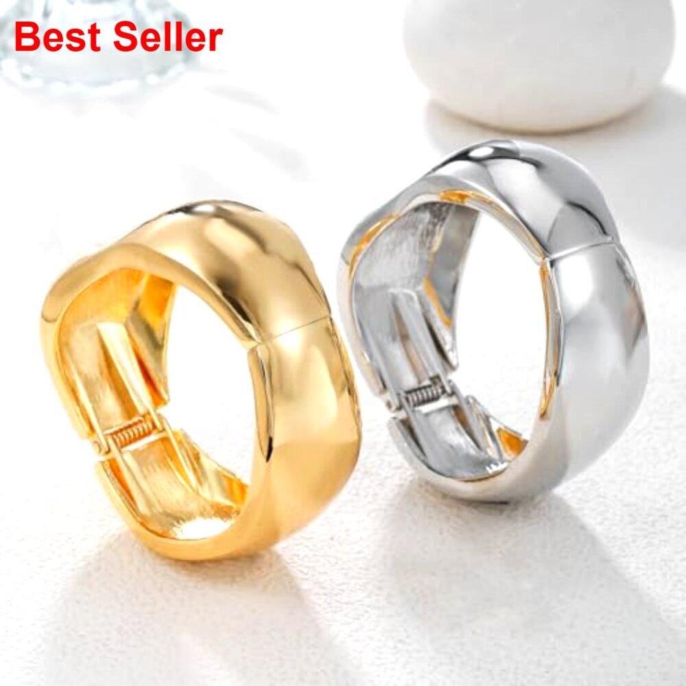 Gold Plated Zinc Alloy Hinged Cuff Bangle Bracelet for Women - Picture 6 of 7